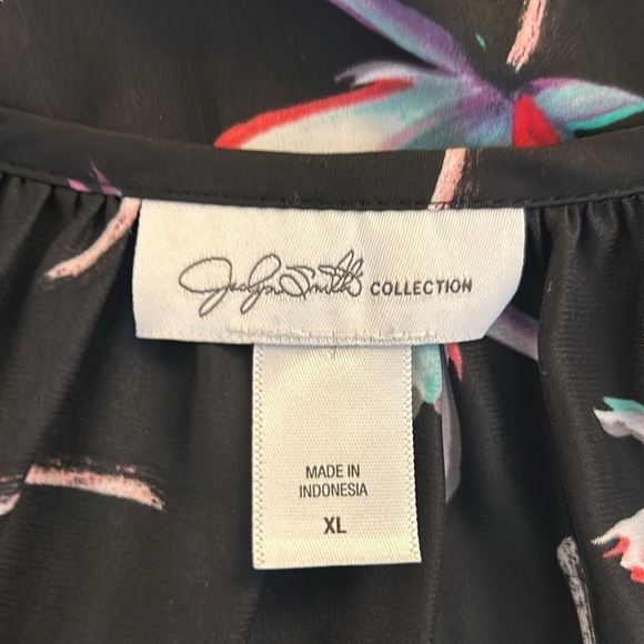 Jaclyn Smith Black Floral Boho V-Neck Long Sleeve Top Size XL - Picture 6 of 8